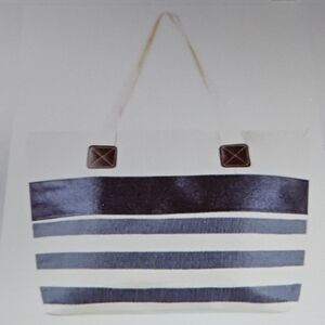 Striped Tote Bag with Blue and White Design